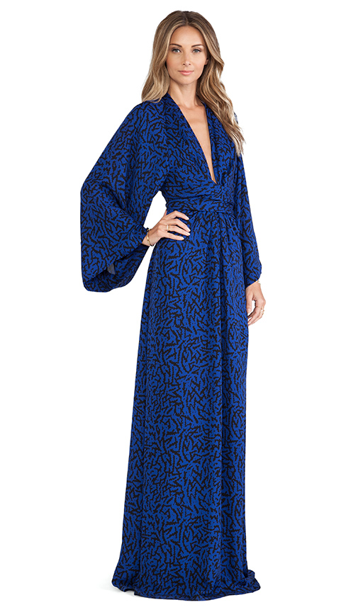 issa poppy long sleeve wrap maxi dress – blue | revolve