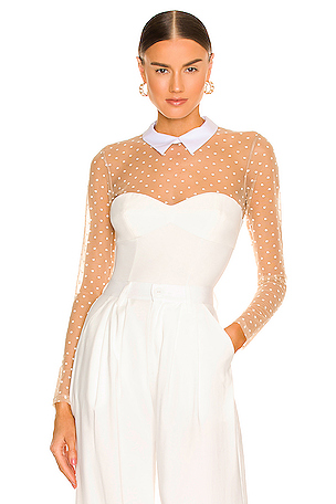 Collared Bodysuit With Dotted Tulle fleur du mal