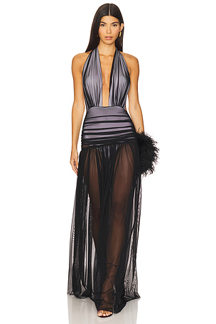 挂脖褶皱长礼服 Norma Kamali