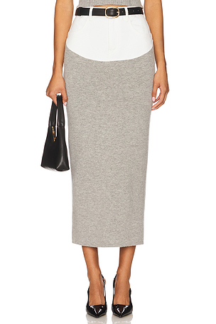 FALDA MIDI CON INSERCIÓN DE MEZCLILLA DE PUNTO self-portrait