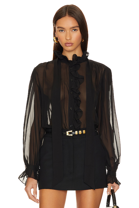 Ruffle Front Button Up Shirt FRAME