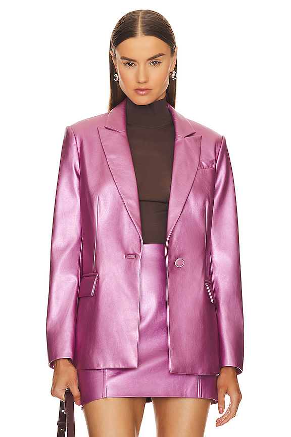 Alexa Crinkled Faux Leather Blazer MILLY