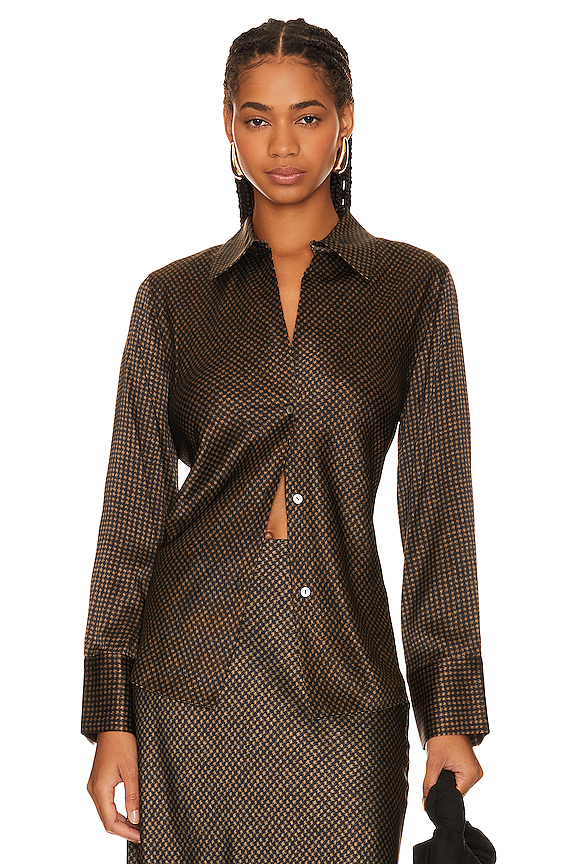 Brushed Houndstooth Bias Blouse Vince
