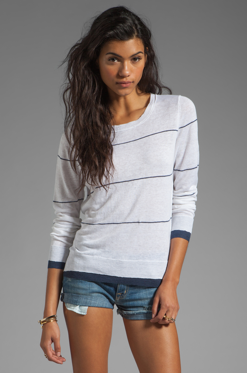 360cashmere grace linen stripe sweater – white & indigo | r
