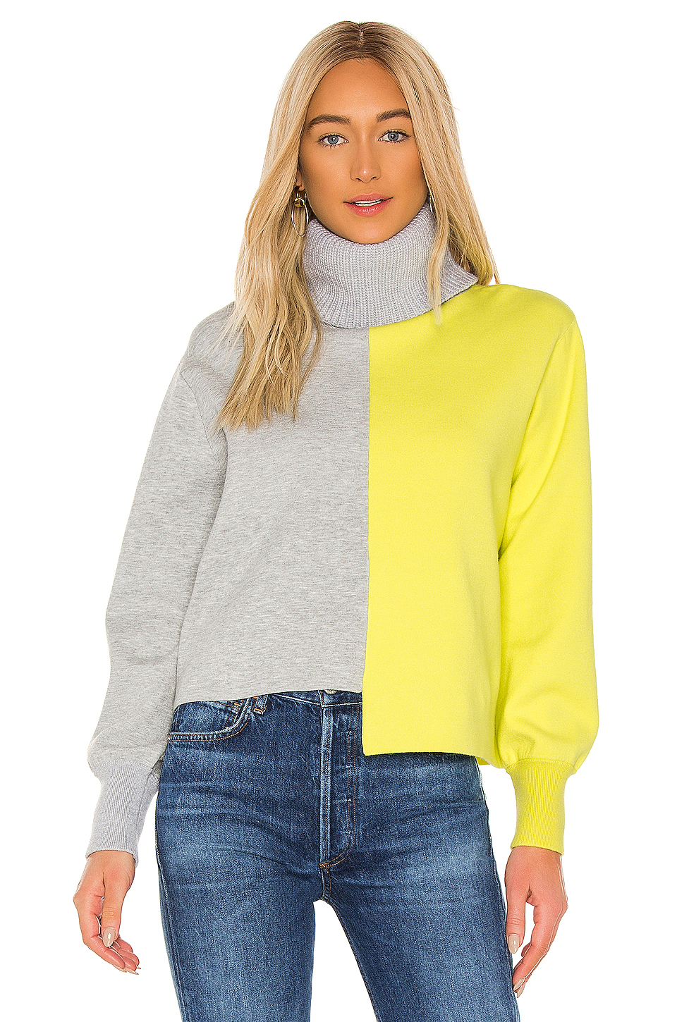 alice   olivia spencer 圆翻领 – light heather grey & sunny lime