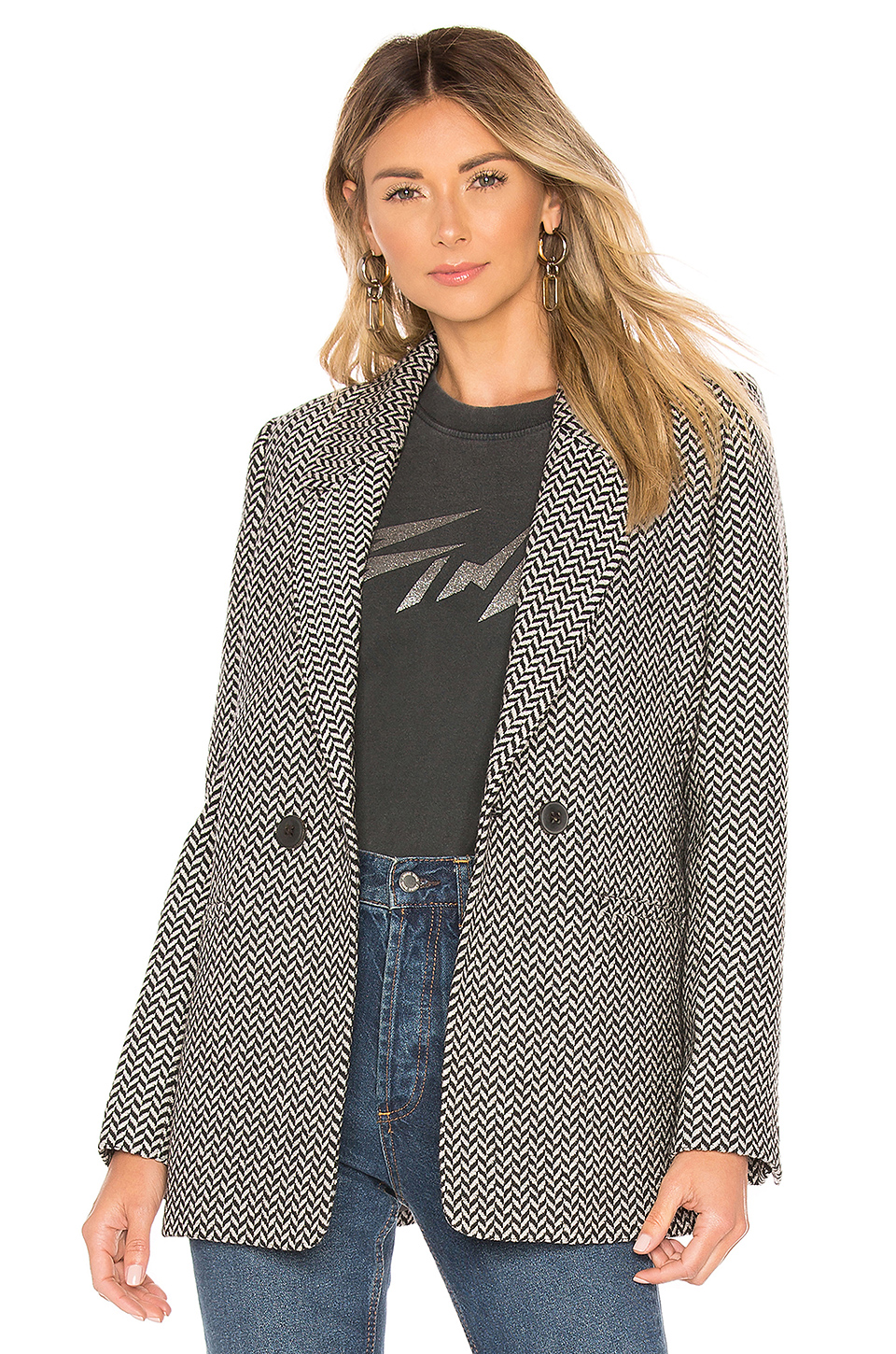 anine bing fishbone 夹克 – black & off white | revolve