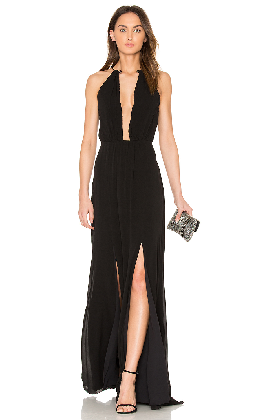 animale 深v领超长连衣裙 – black | revolve