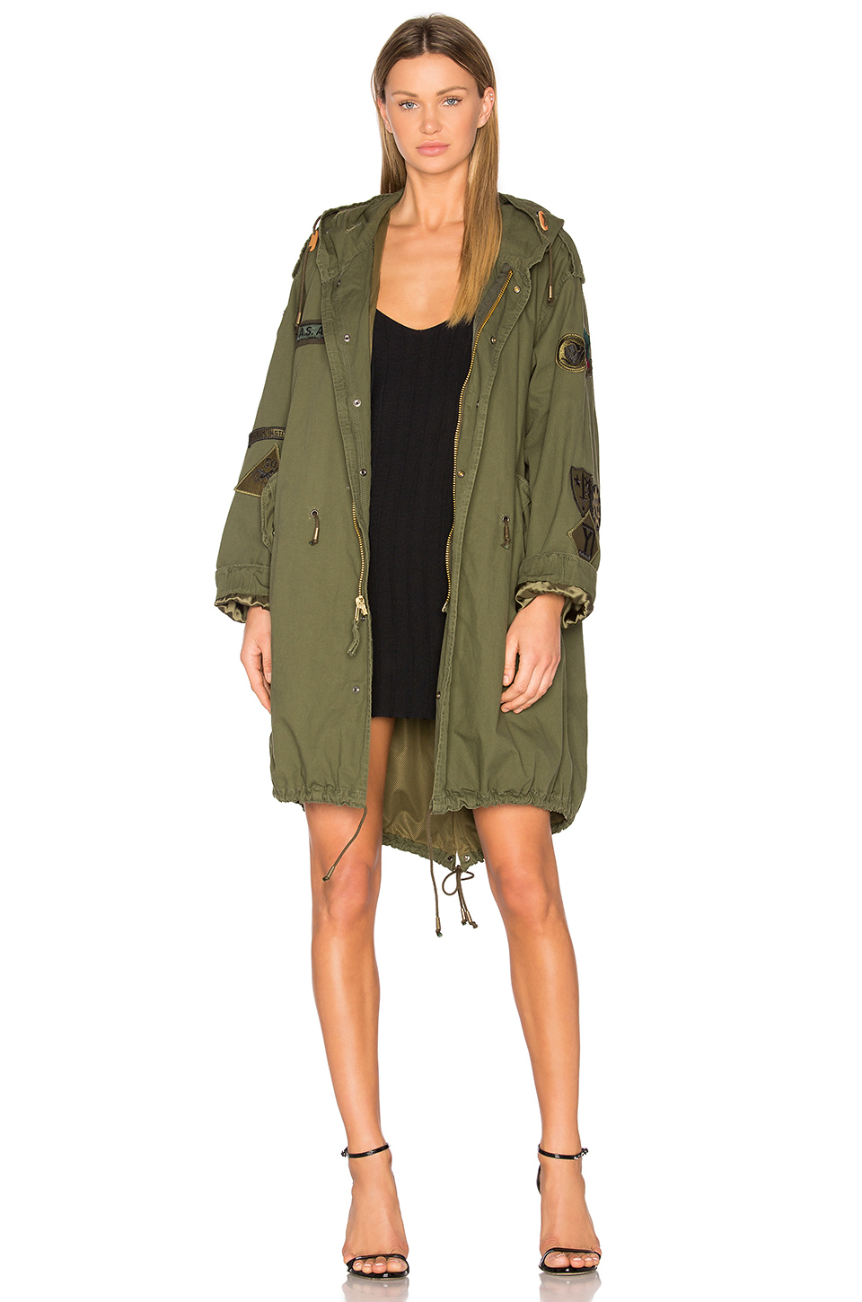 as65 军风复古贴布派克大衣 – army green | revolve