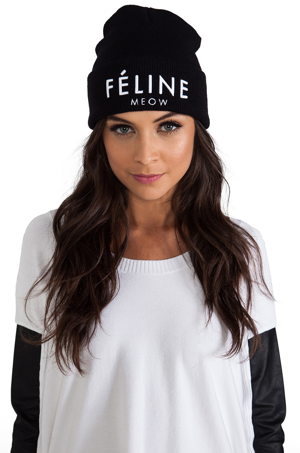 brian lichtenberg feline meow unisex beanie – black/white