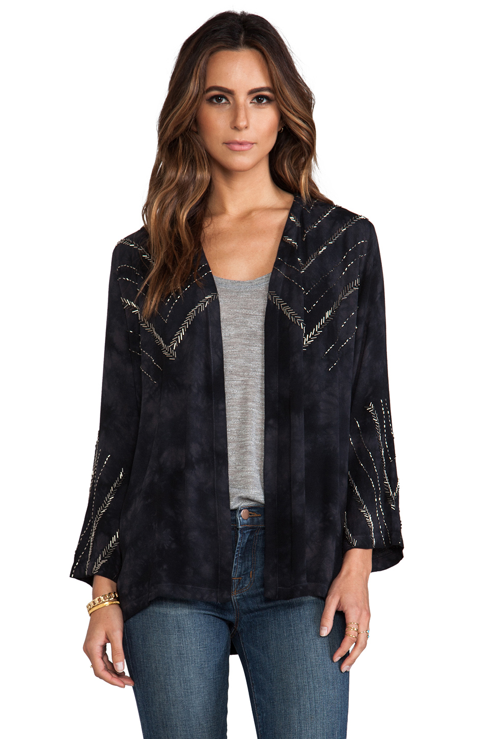 beaded tie dye kimono