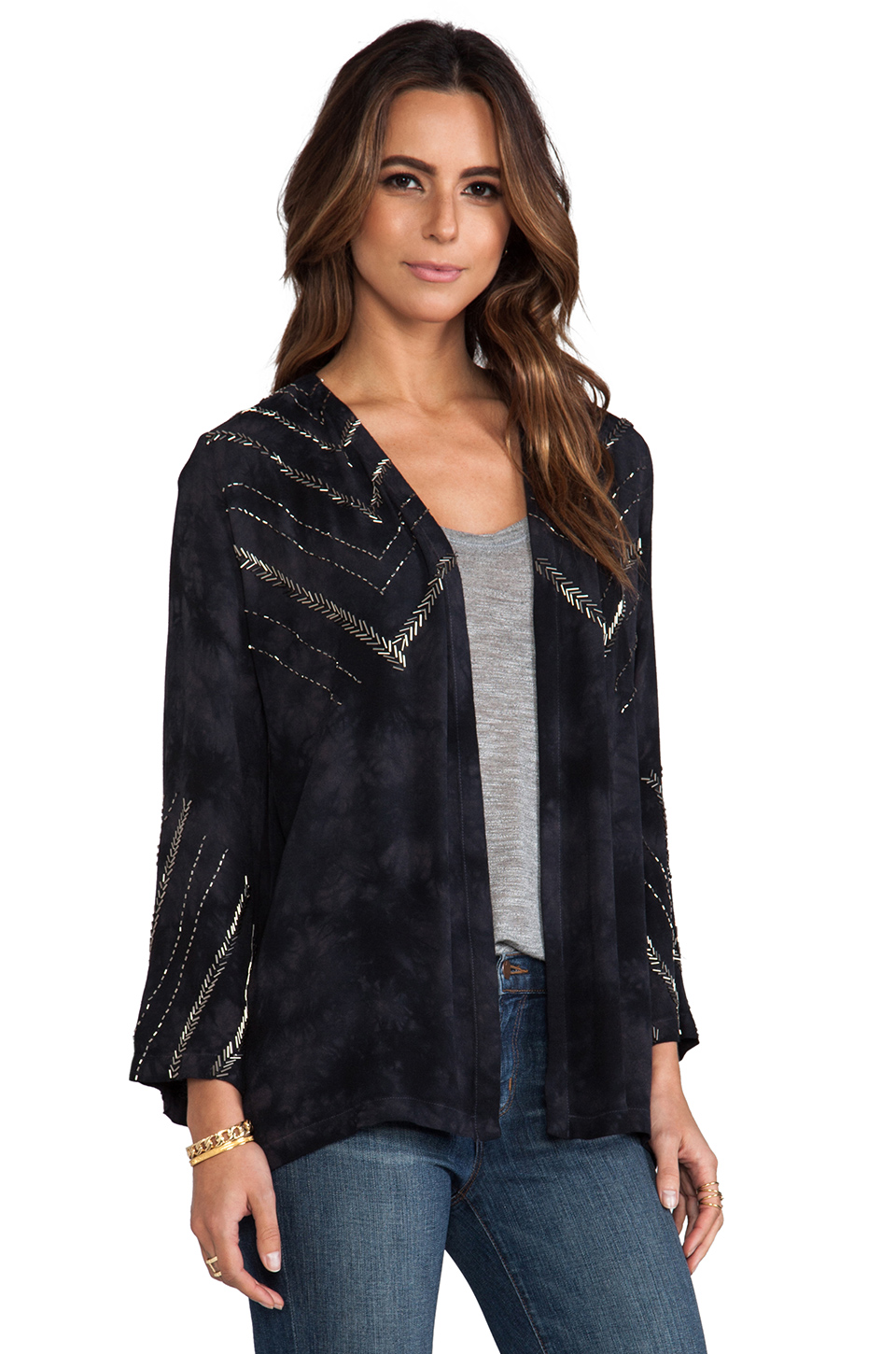beaded tie dye kimono