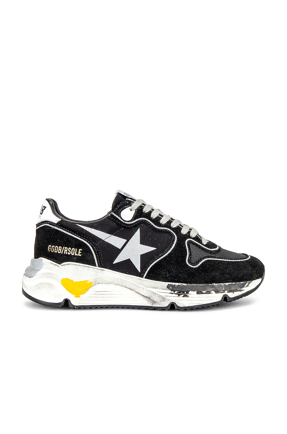 golden goose running sole 运动鞋 – black, silver, & white | r