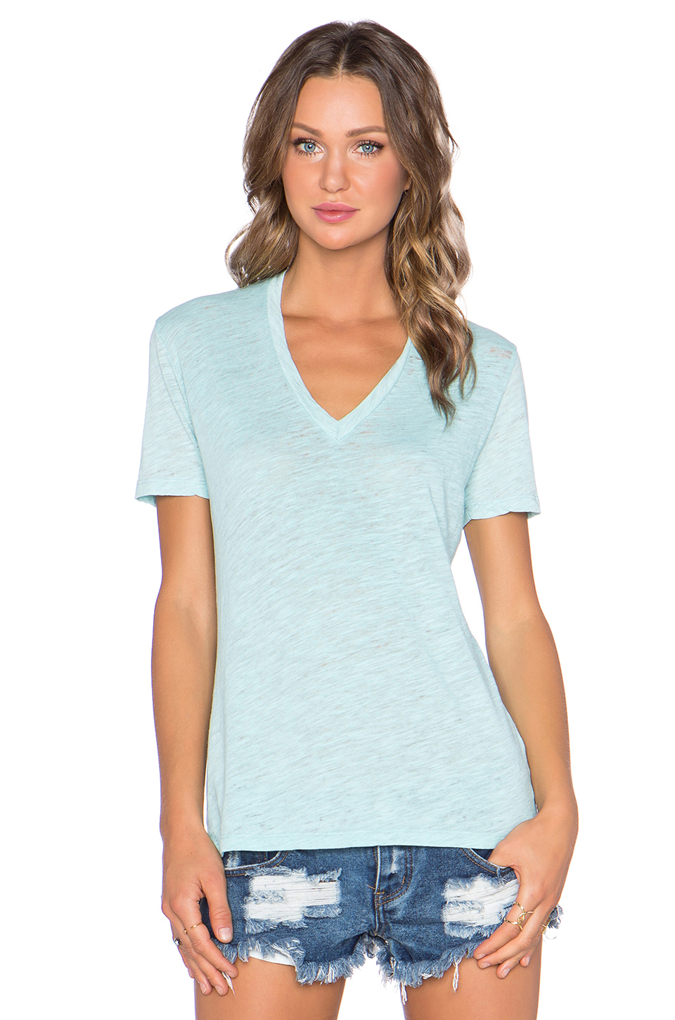 monrow vintage basics 超大号v领t恤 – mist | revolve