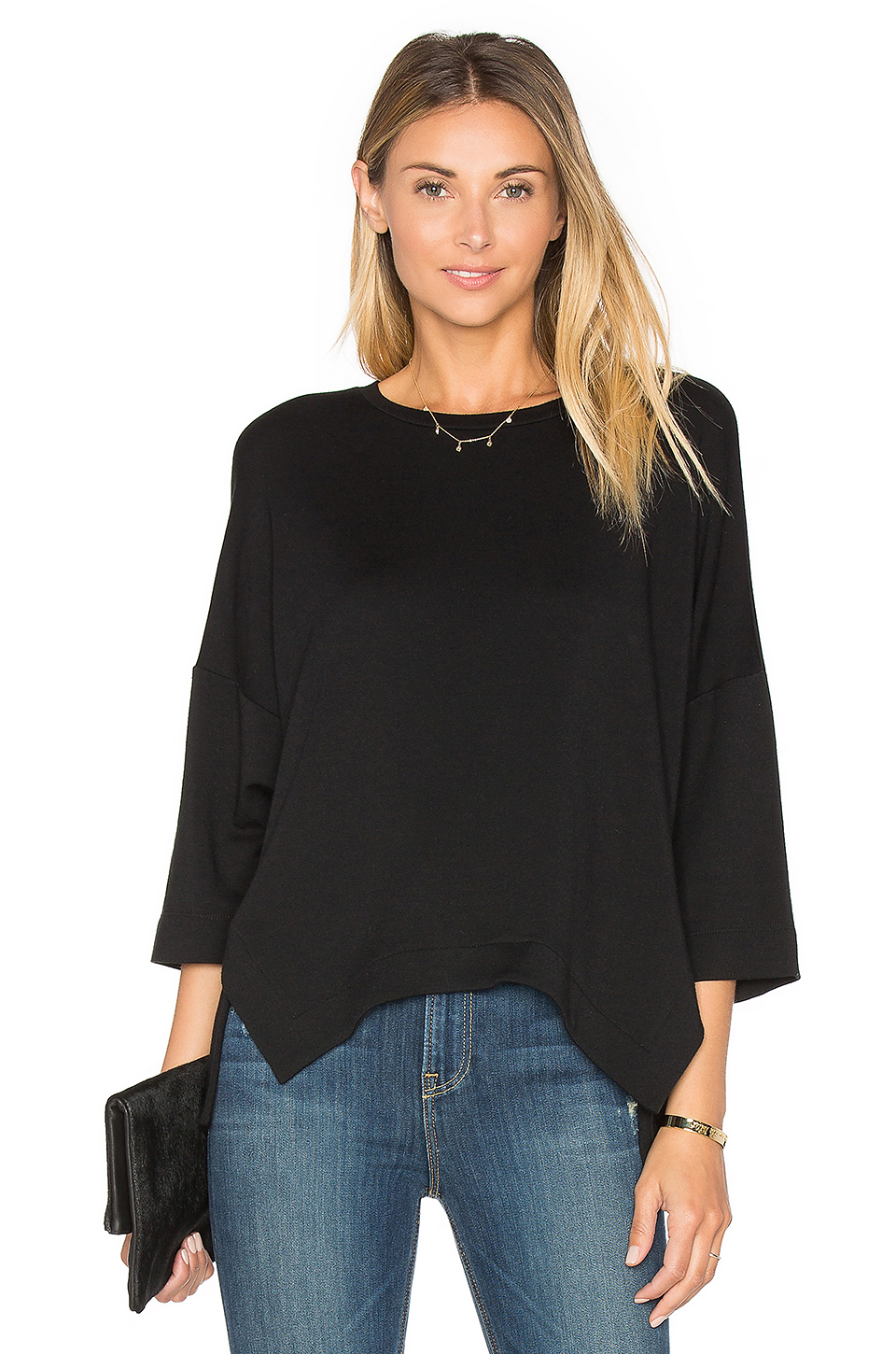 s  unfavorite heather french terry wedge pullover in black in