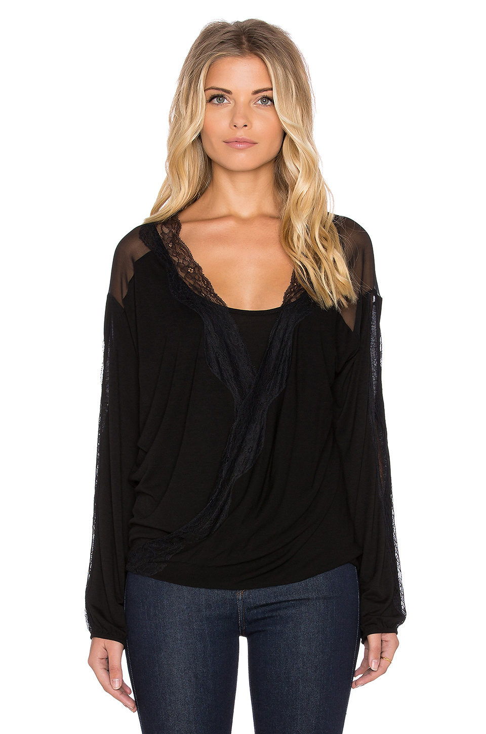 heather long sleeve lace wrap top 长袖上装