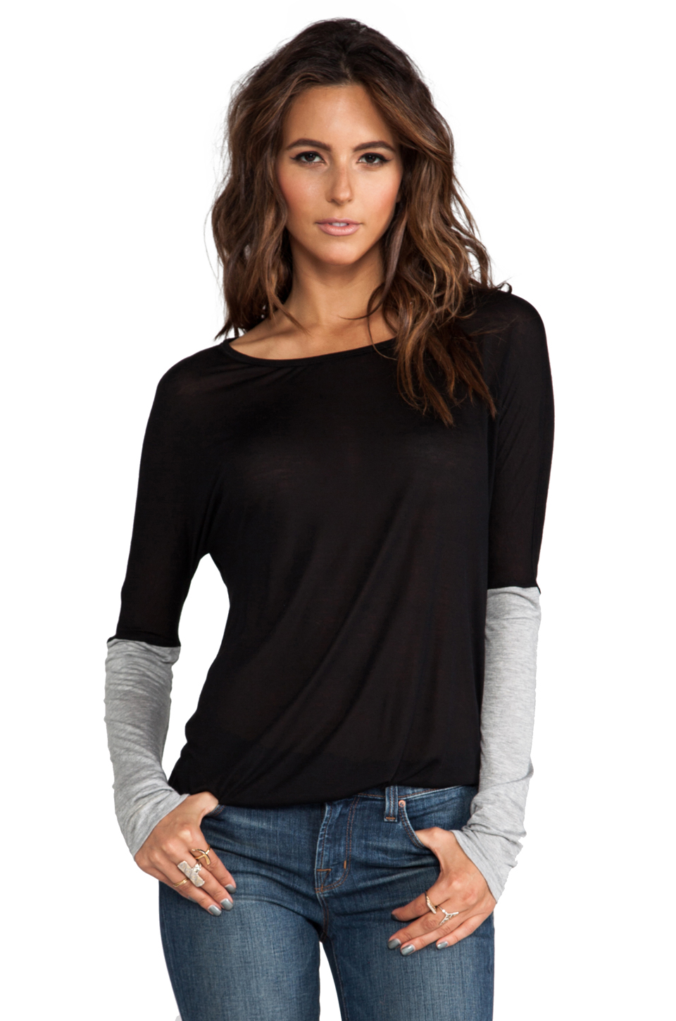 heather long sleeve cuff tee – black & light heather grey | r