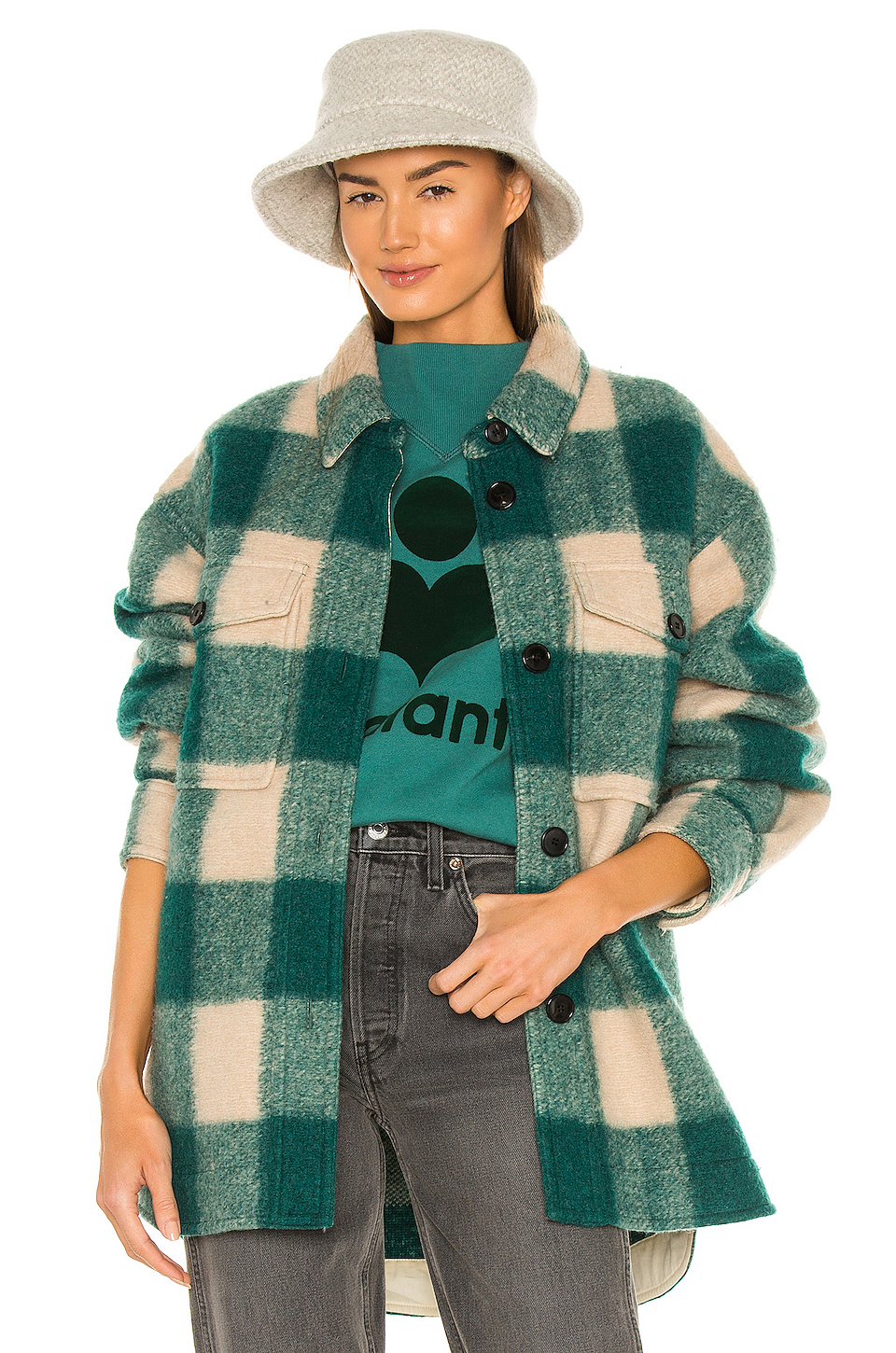 isabel marant etoile harveli 大衣 – 绿色 | revolve