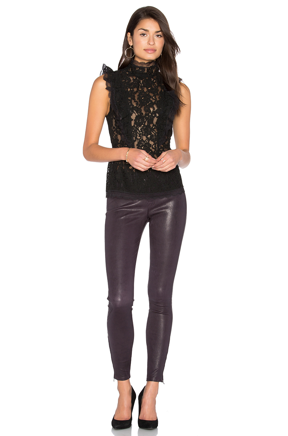 中裆紧身牛仔皮裤