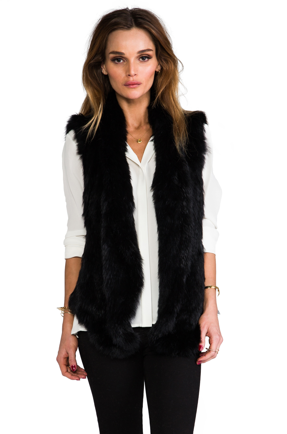 june knit fur long vest – 黑色 | revolve