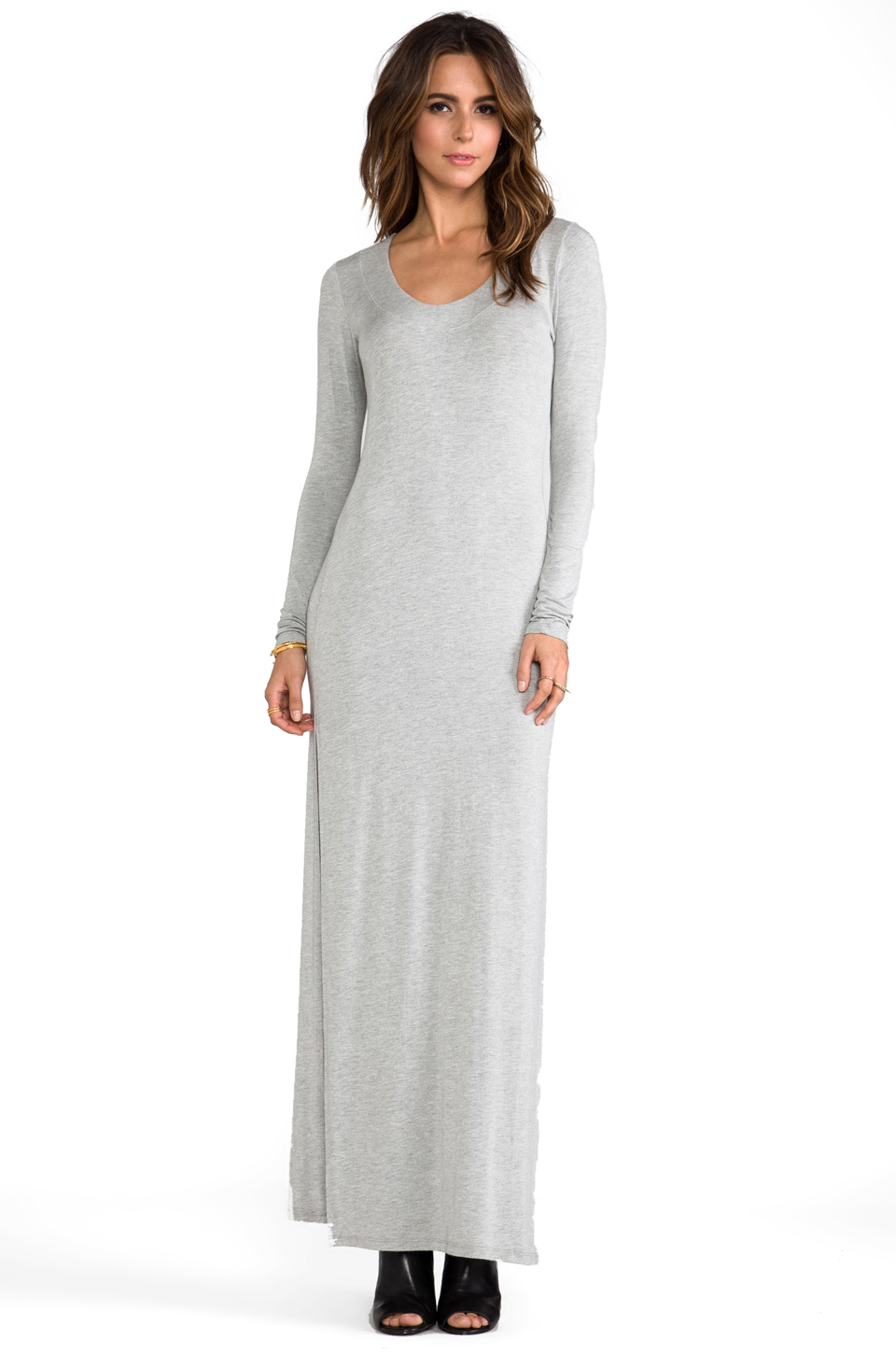la made deep neck maxi with side slits – heather grey | revolve