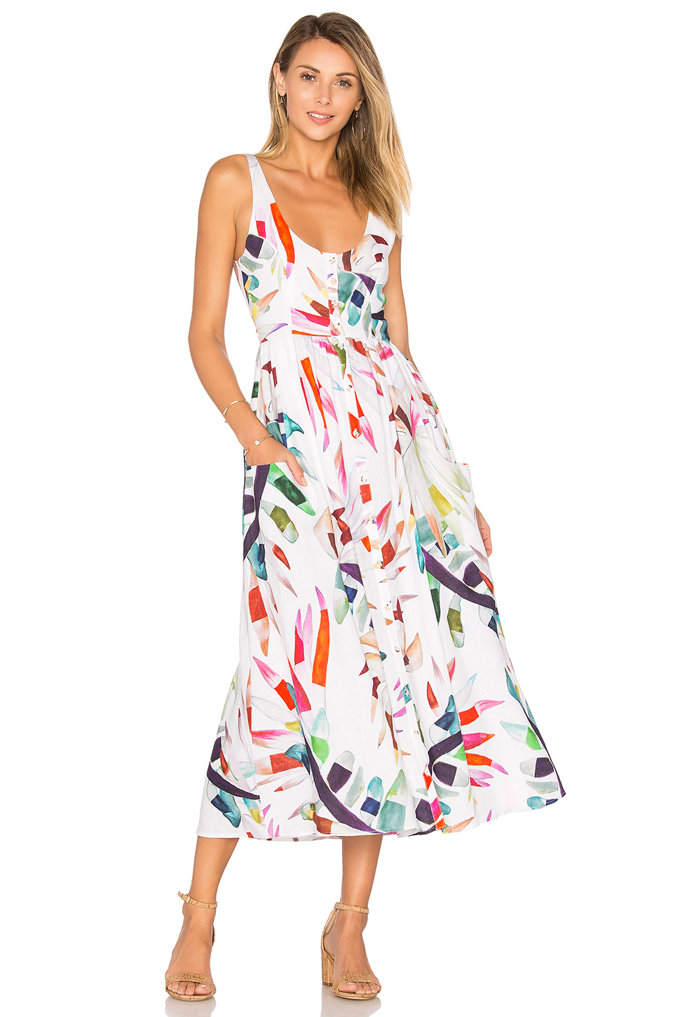 前开襟中长连衣裙