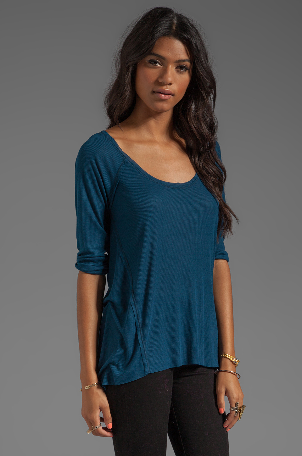 splendid drapey rib long sleeve – deep teal