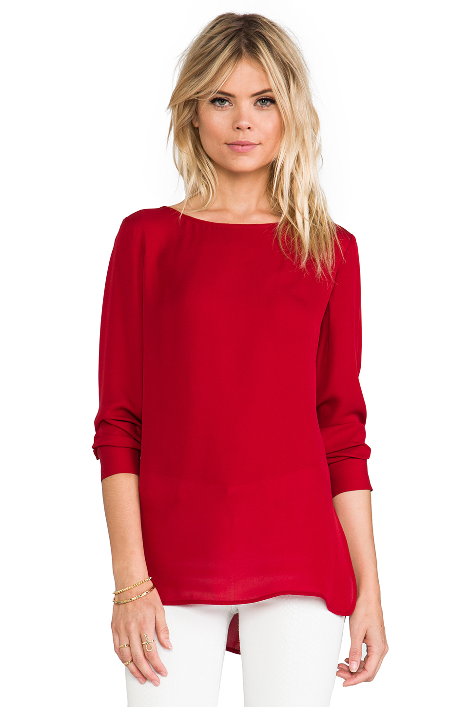 theory double georgette toska top – fiery red
